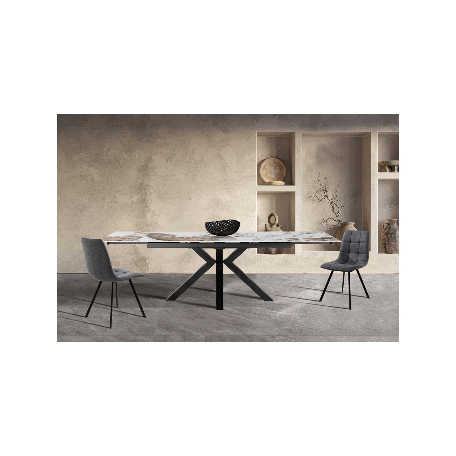 Tavolo allungabile DYNA ONICE GRIGIO metallo Grigio opaco piano ceramica finitura marmo Onice lucido H74 P91 L160/200/240