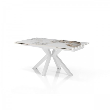 Tavolo allungabile DYNA ONICE BIANCO metallo Bianco opaco piano ceramica finitura marmo Onice lucido H74 P91 L160/200/240