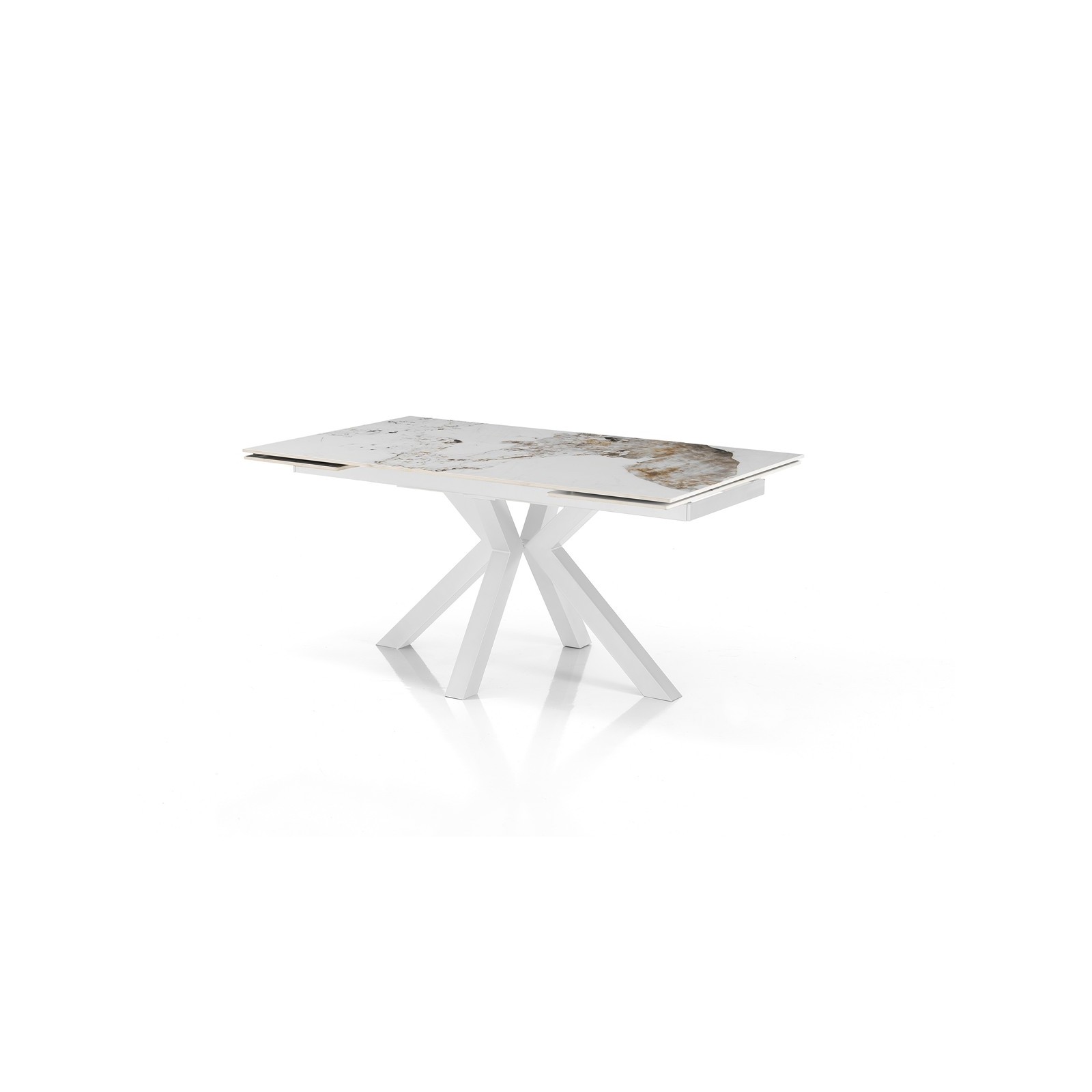 Tavolo allungabile DYNA ONICE BIANCO metallo Bianco opaco piano ceramica finitura marmo Onice lucido H74 P91 L160/200/240