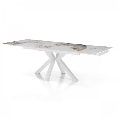 Tavolo allungabile DYNA ONICE BIANCO metallo Bianco opaco piano ceramica finitura marmo Onice lucido H74 P91 L160/200/240