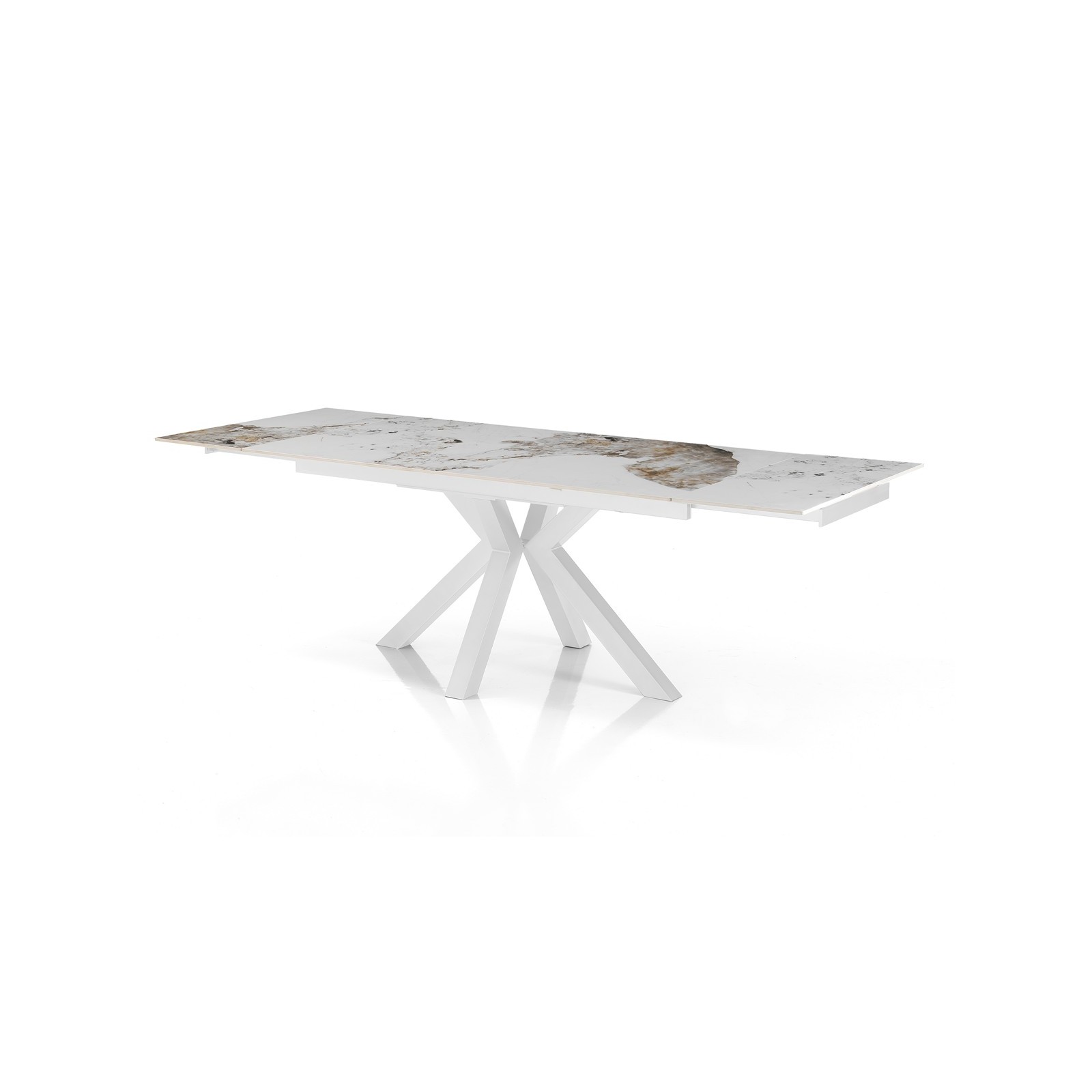 Tavolo allungabile DYNA ONICE BIANCO metallo Bianco opaco piano ceramica finitura marmo Onice lucido H74 P91 L160/200/240