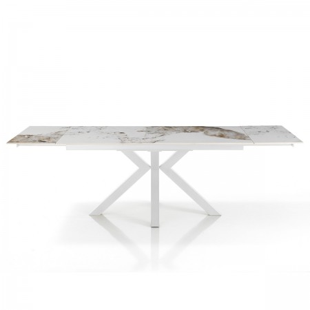 Tavolo allungabile DYNA ONICE BIANCO metallo Bianco opaco piano ceramica finitura marmo Onice lucido H74 P91 L160/200/240