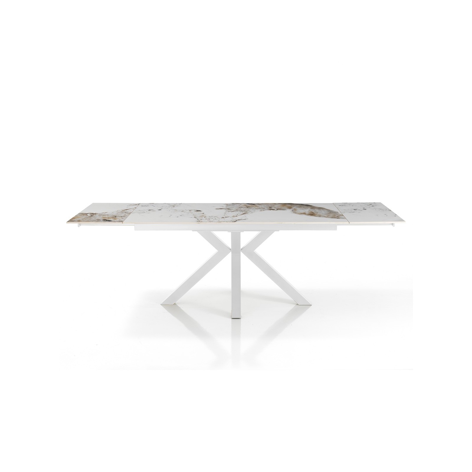 Tavolo allungabile DYNA ONICE BIANCO metallo Bianco opaco piano ceramica finitura marmo Onice lucido H74 P91 L160/200/240