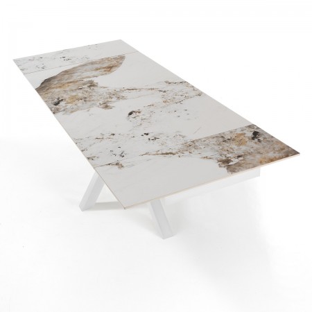 Tavolo allungabile DYNA ONICE BIANCO metallo Bianco opaco piano ceramica finitura marmo Onice lucido H74 P91 L160/200/240