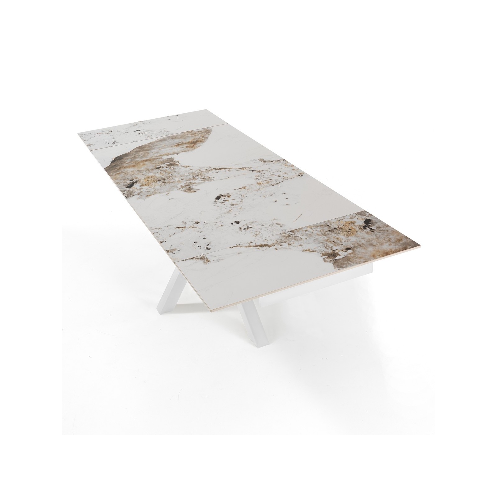 Tavolo allungabile DYNA ONICE BIANCO metallo Bianco opaco piano ceramica finitura marmo Onice lucido H74 P91 L160/200/240