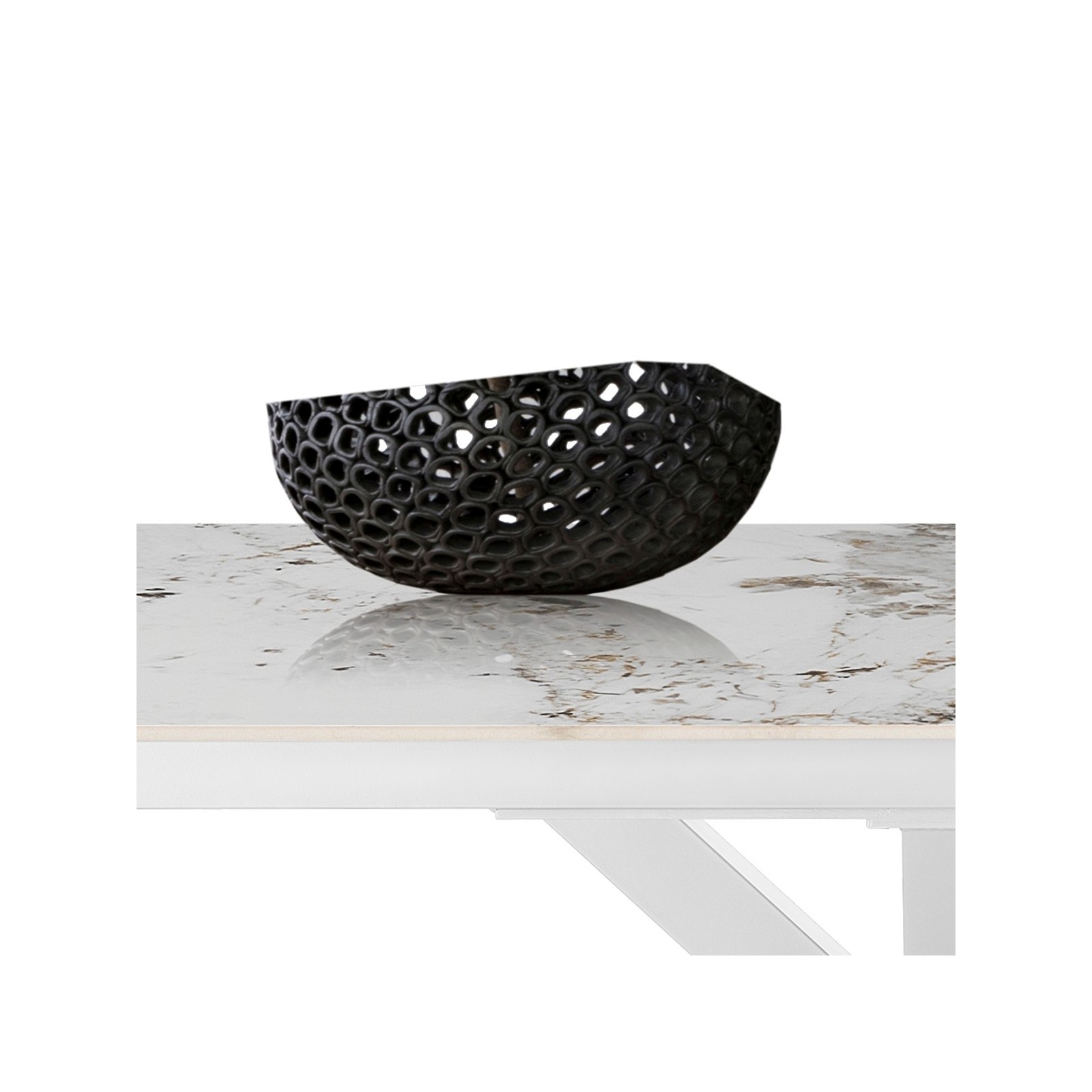Tavolo allungabile DYNA ONICE BIANCO metallo Bianco opaco piano ceramica finitura marmo Onice lucido H74 P91 L160/200/240