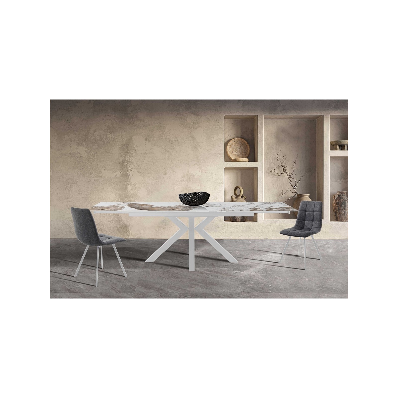 Tavolo allungabile DYNA ONICE BIANCO metallo Bianco opaco piano ceramica finitura marmo Onice lucido H74 P91 L160/200/240