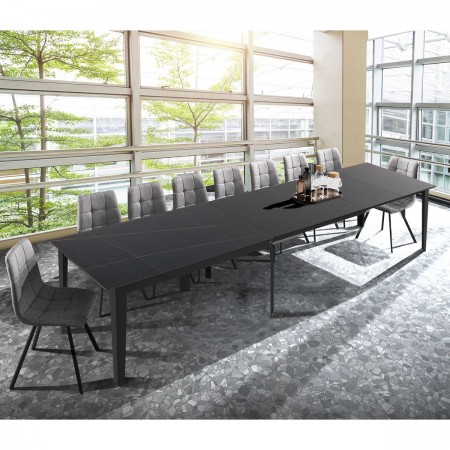Tavolo allungabile JOEL MARMO NERO acciaio Grigio opaco piano ceramica finitura Marmo Nero opaco H76 P90 L160/220/280/340/400