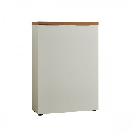 Scarpiera 2 ante 5 ripiani interni TORONTO WHITE laccata Bianco lucido top finitura Rovere cm H115 L80 P34