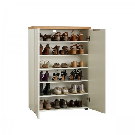 Scarpiera 2 ante 5 ripiani interni TORONTO WHITE laccata Bianco lucido top finitura Rovere cm H115 L80 P34