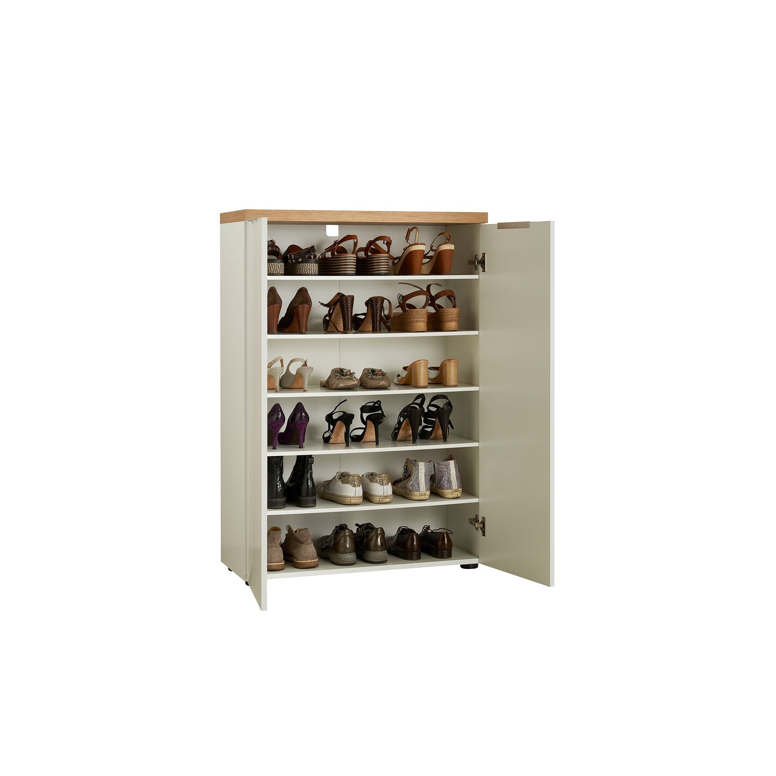 Scarpiera 2 ante 5 ripiani interni TORONTO WHITE laccata Bianco lucido top finitura Rovere cm H115 L80 P34