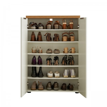 Scarpiera 2 ante 5 ripiani interni TORONTO WHITE laccata Bianco lucido top finitura Rovere cm H115 L80 P34