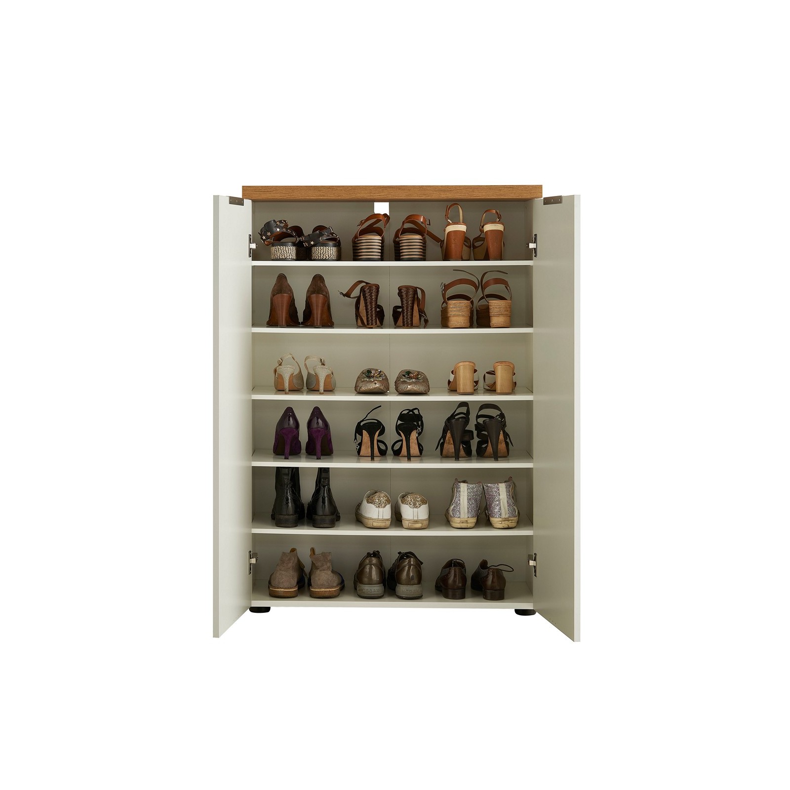 Scarpiera 2 ante 5 ripiani interni TORONTO WHITE laccata Bianco lucido top finitura Rovere cm H115 L80 P34