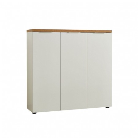 Scarpiera 3 ante 10 ripiani interni TORONTO WHITE laccata Bianco lucido top finitura Rovere cm H115 L120,3 P34