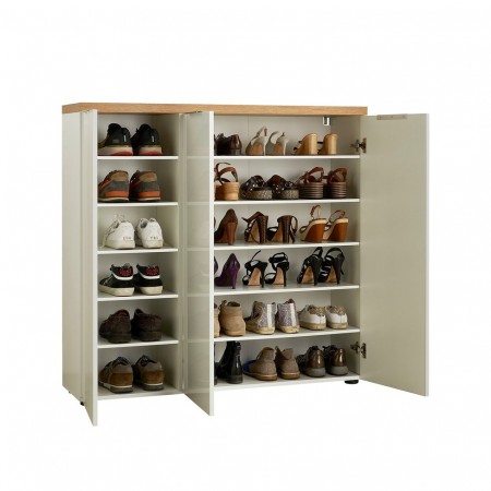 Scarpiera 3 ante 10 ripiani interni TORONTO WHITE laccata Bianco lucido top finitura Rovere cm H115 L120,3 P34