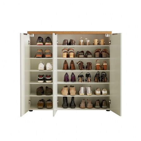 Scarpiera 3 ante 10 ripiani interni TORONTO WHITE laccata Bianco lucido top finitura Rovere cm H115 L120,3 P34