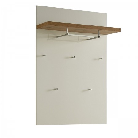 Pannello appendiabiti da parete TORONTO WHITE laccato di colore Bianco lucido 5 ganci 1 barra appendiabiti cm H115 L80 P25