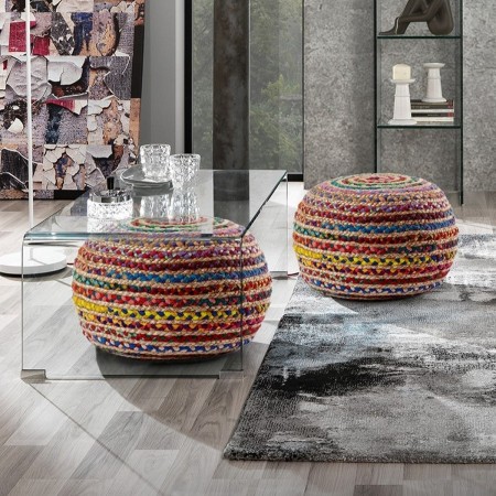 Pouf Color a rivestimento Juta e Cotone Multicolore, d50xh35 cm