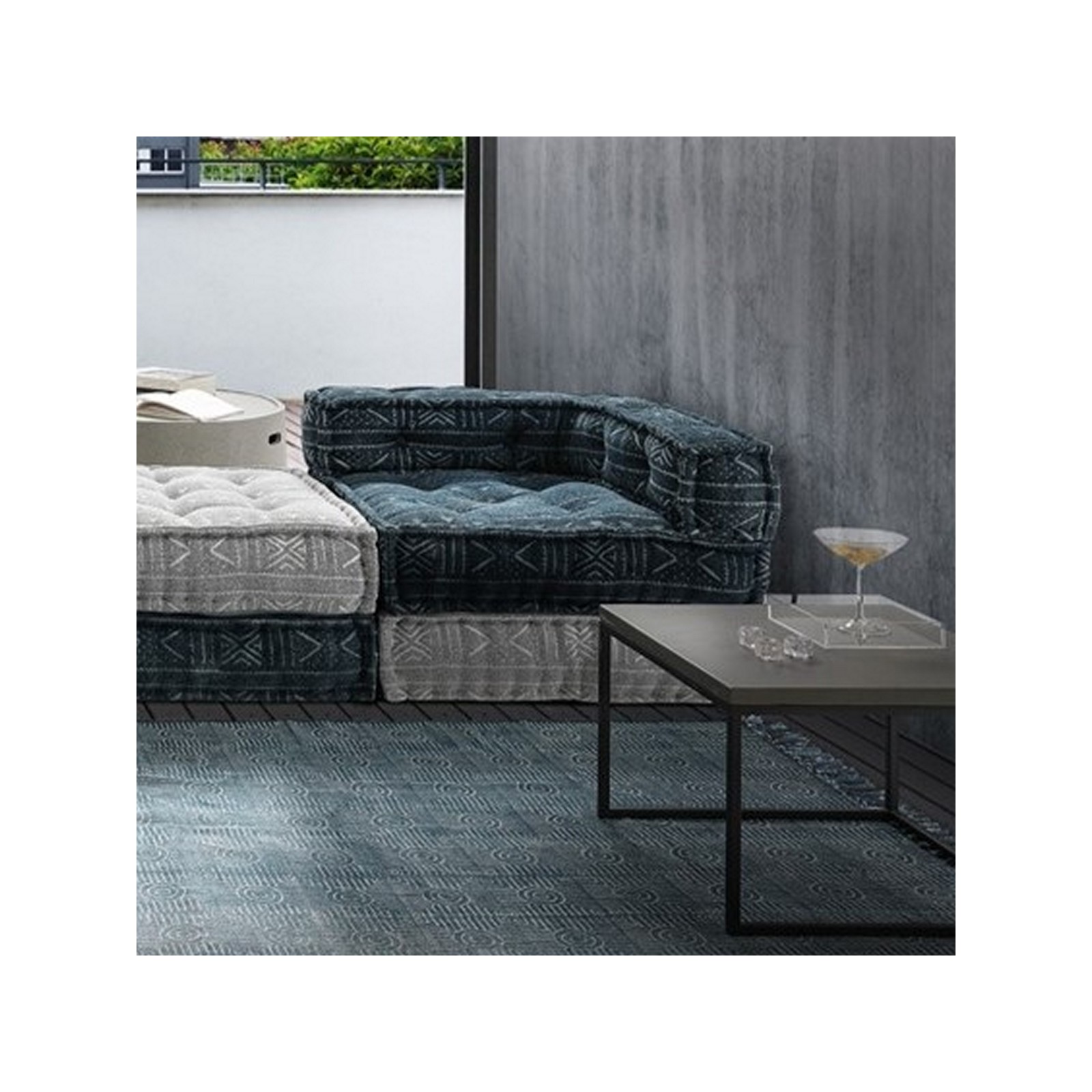Elemento Angolare Kamar Blue rivestimento Cotone 100% Blu, 80x80xh40 cm