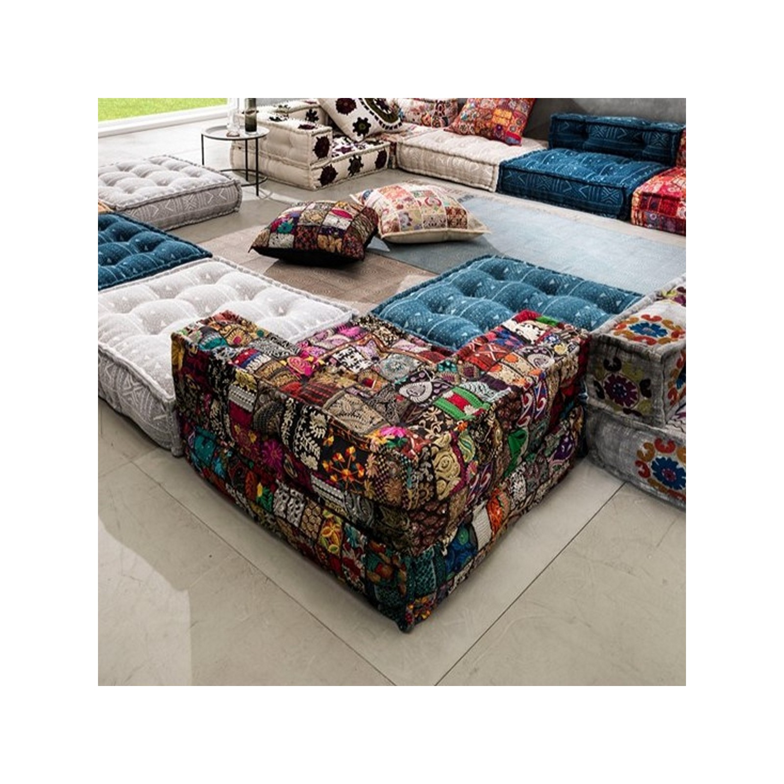 Elemento Angolare Kamar Black Patch rivestimento Cotone 100% patchwork Nero, 80x80xh40 cm