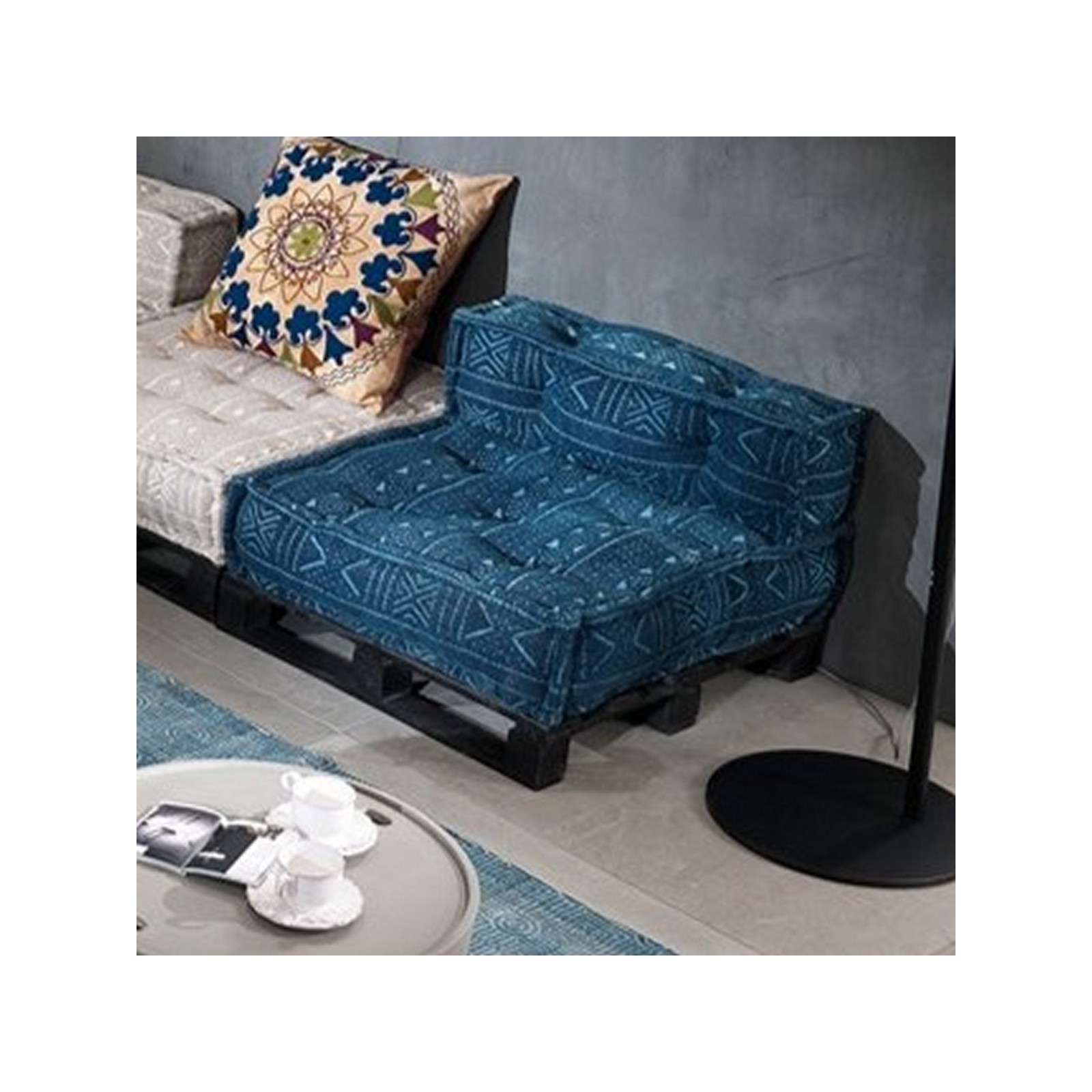 Elemento Centrale Kamar Blue rivestimento Cotone 100% Blu, 80x80xh40 cm