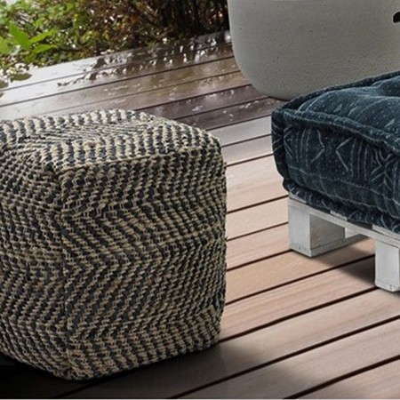 Pouf Juta Bea B in juta intrecciata Naturale e Nero, 45x45xh45 cm