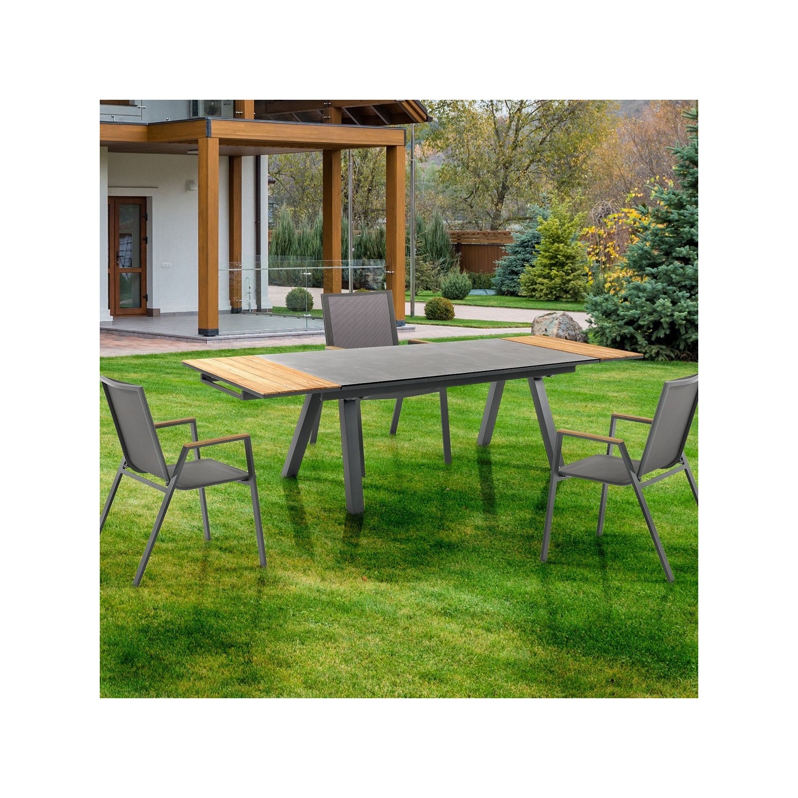 Tavolo Allungabile Varadero in Alluminio Antracite Opaco Piano in Vetro colore Antracite, 200-290x100xh76 cm