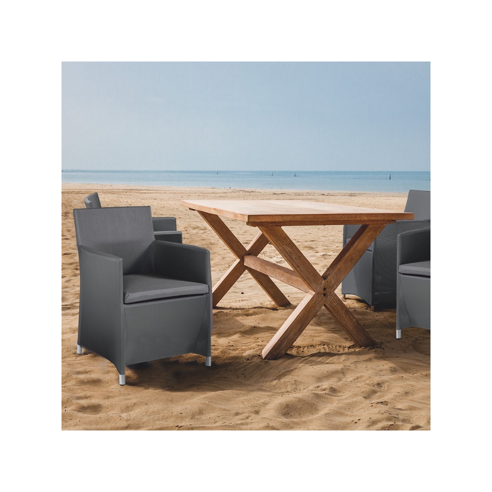 Poltrona da Esterno Maui in Alluminio rivestito in PVC Grigio Scuro, 56.5x58xh85 cm