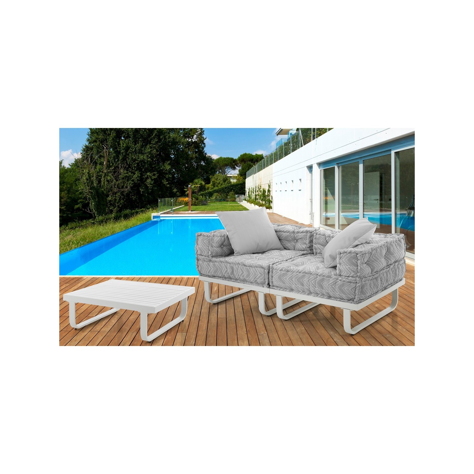 Divano 2 posti ARON OUTDOOR basamento alluminio tessuto waterproof cm. L.156 P.78 H.66 colore grigio