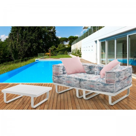 Divano 2 posti ARON OUTDOOR basamento alluminio tessuto waterproof cm. L.156 P.78 H.66