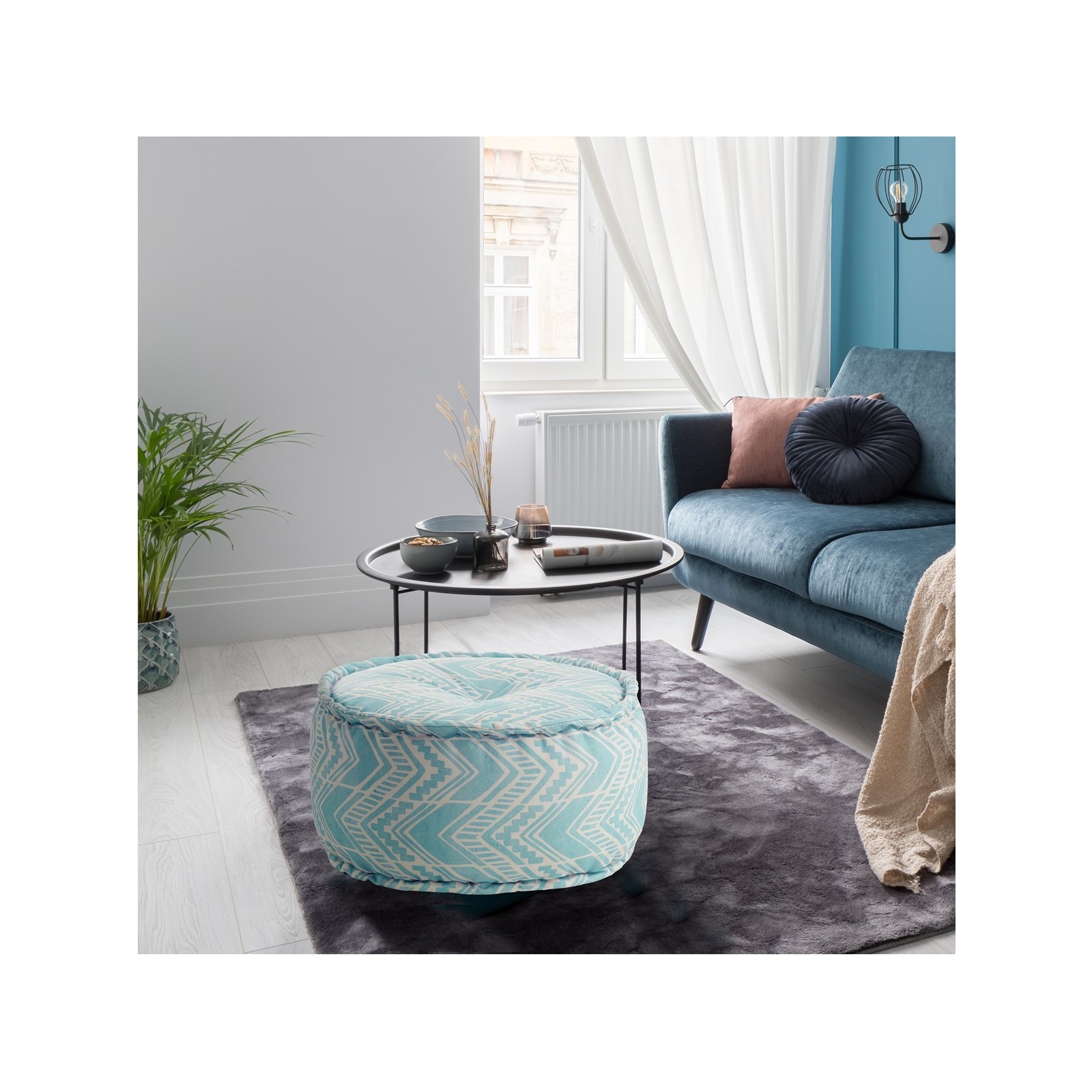 Pouf OUTDOOR YARA IKAT MINT tessuto waterproof cm. 60 x 60 H.30