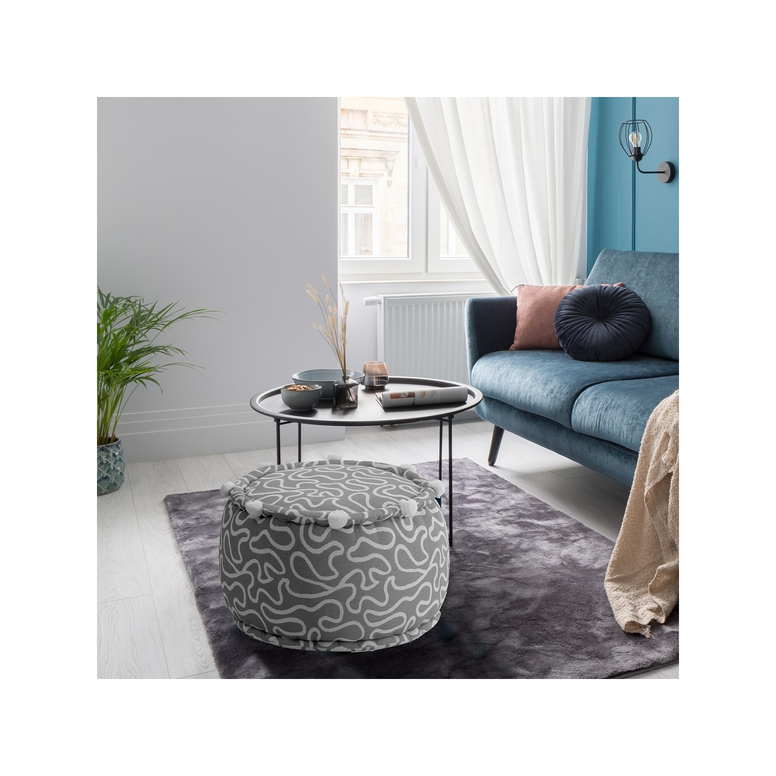 Pouf rotondo WOVEN colore Grigio cotone 100%, D.45 x H.30 cm