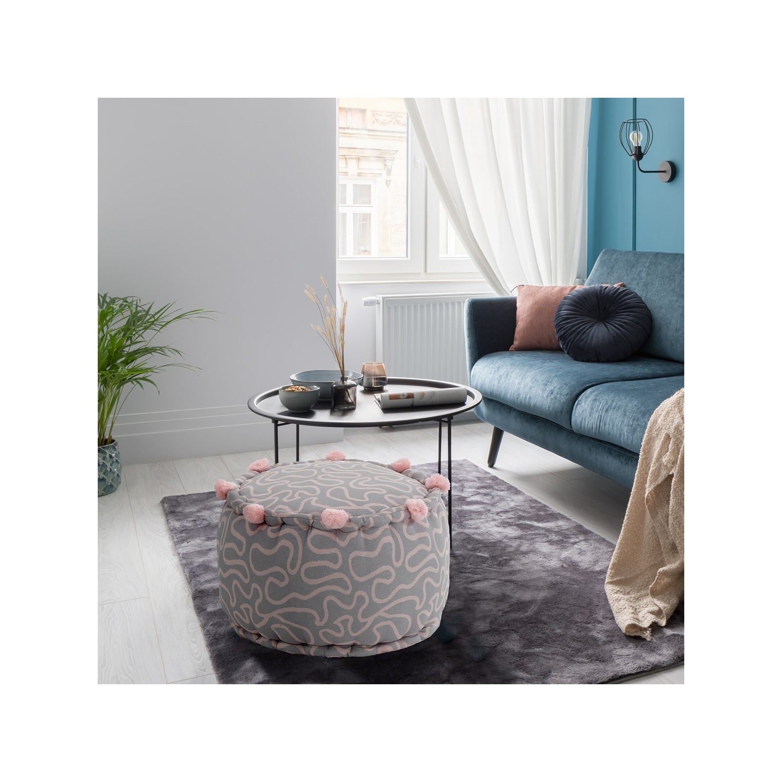 Pouf rotondo WOVEN PINK colore Grigio e Rosa cotone 100%, D45 H30 cm