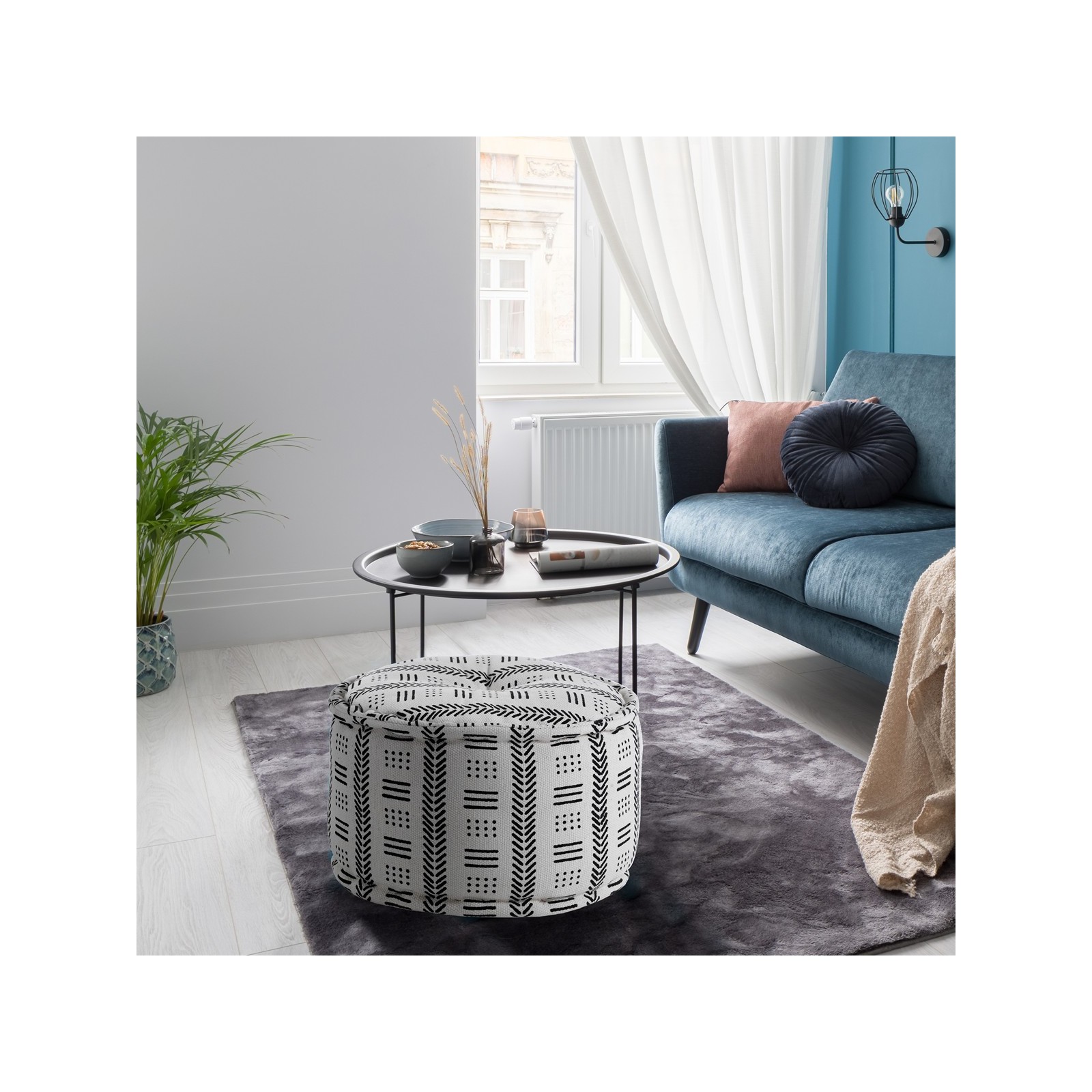 Pouf rotondo CODE cotone 100% Made in INDIA, D50 H30 cm