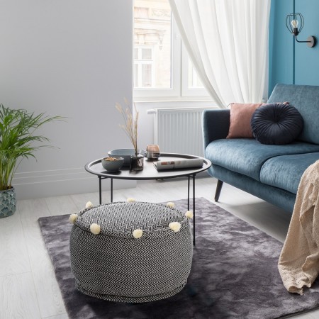 Pouf rotondo CIRO GREY colore Grigio cotone 100% Made in INDIA, D50 H30 cm