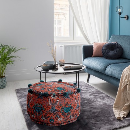 Pouf rotondo KLASS CORAL rivestimento 100% cotone a fantasia colore Corallo cm D45 H30