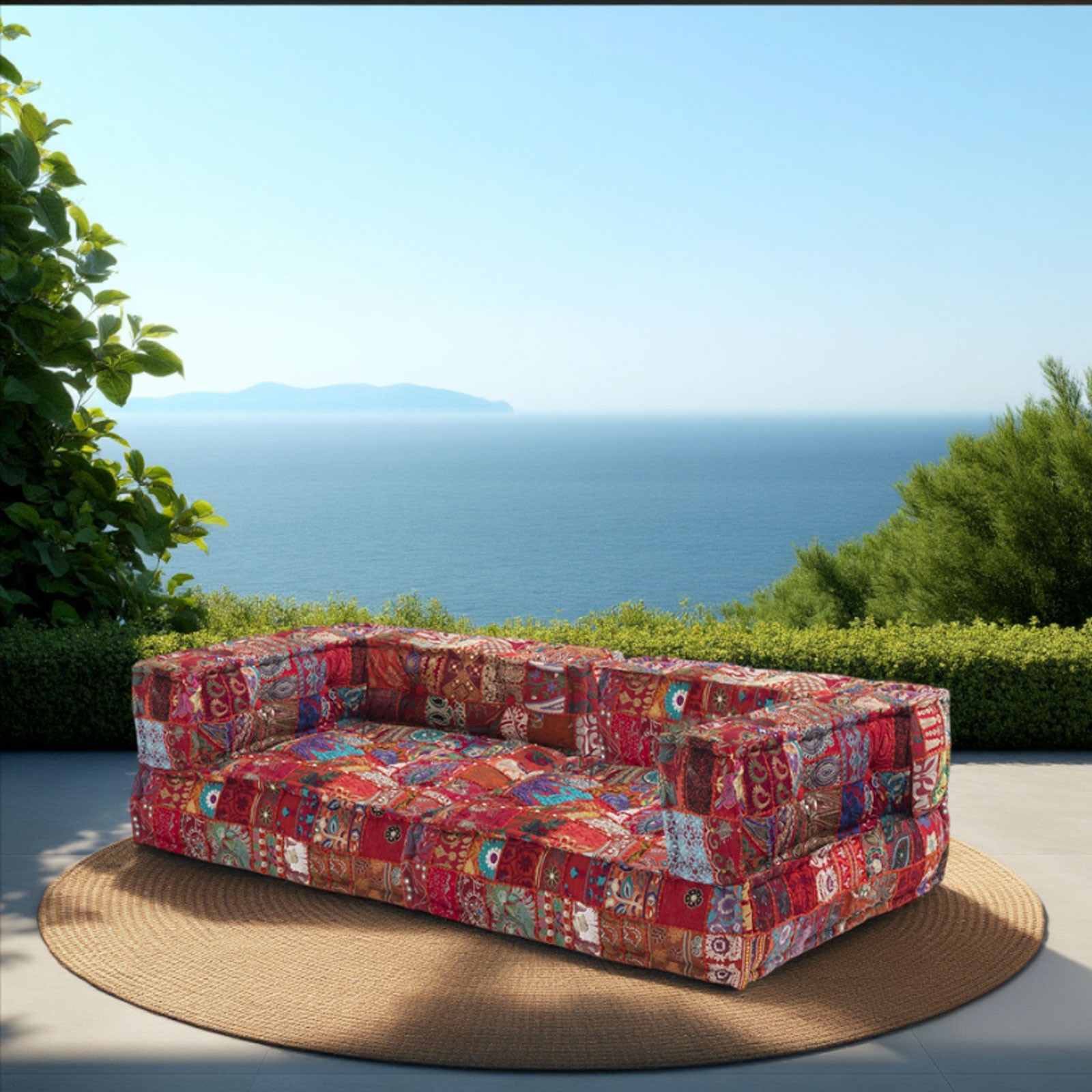 Divano 2 Posti Kamar Composizione 11 rivestimento Cotone 100% patchwork Rosso, 160x80xh40 cm
