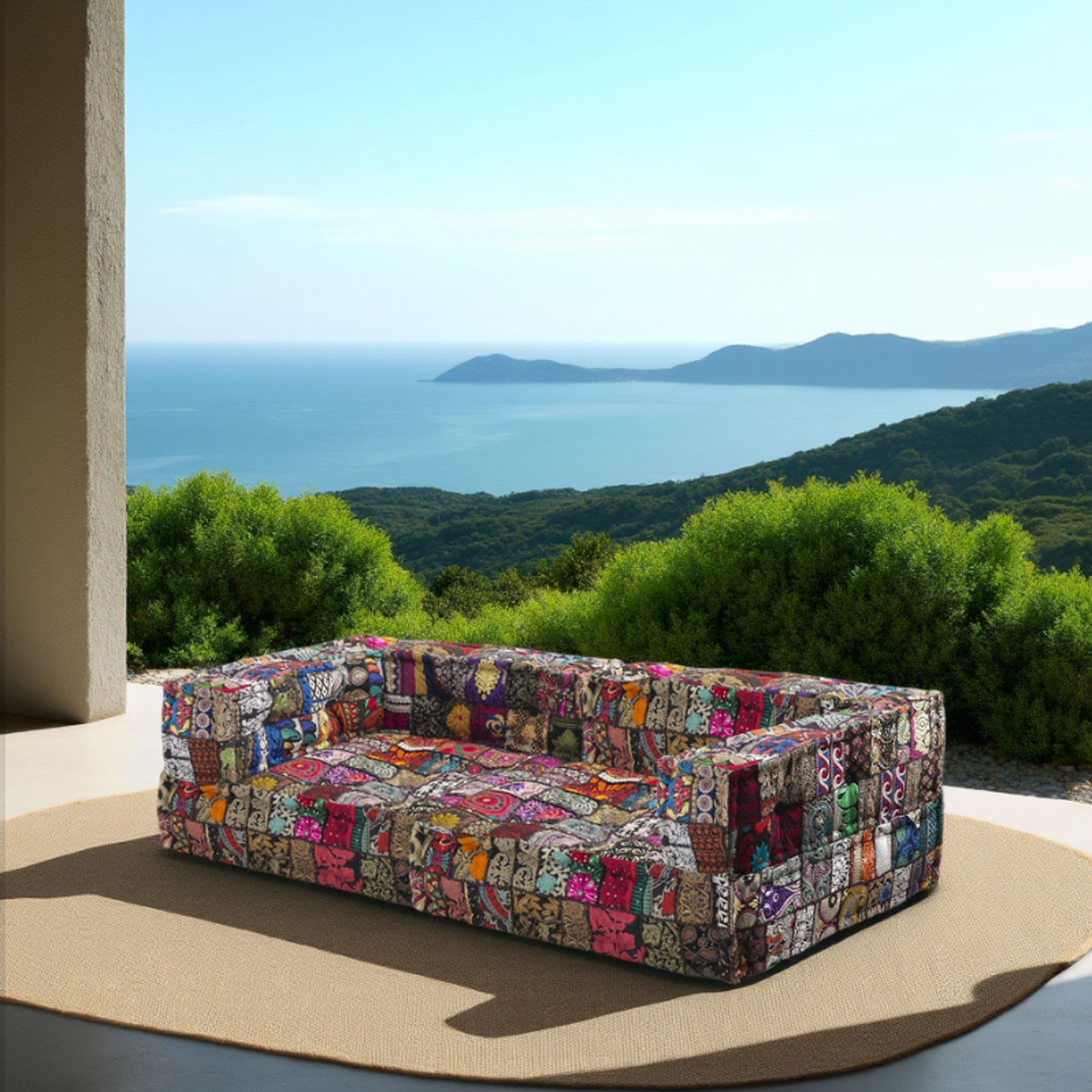 Divano 2 Posti Kamar Composizione 15 rivestimento Cotone 100% patchwork Multicolore, 160x80xh40 cm