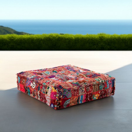 Pouf Quadrato Kamar Red Patch rivestimento Cotone 100% L.80 x P.80 x H.20 cm