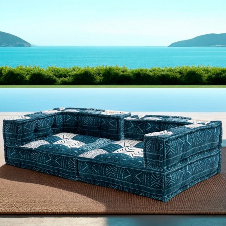 Divano 2 Posti Kamar Composizione 05 rivestimento Cotone 100% Blu e Bianco, 160x80xh40 cm