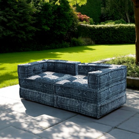 Divano 2 Posti Kamar High Composizione 05 rivestimento Cotone 100% Blu e Bianco, 160x80xh60 cm