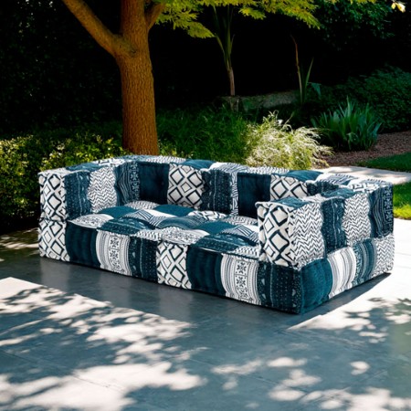 Divano 2 Posti Kamar Composizione 20 rivestimento Cotone 100% patchwork Blu, 160x80xh40 cm