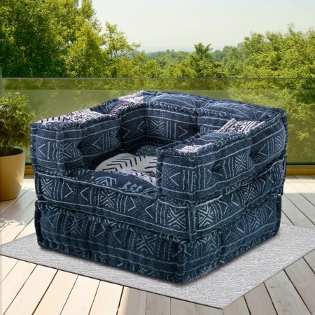 Poltrona/Chaise Longue Kamar White/Blue Patch composizione 44 rivestimento Cotone 100% patchwork Blu e Bianco, 80x80xh60 cm