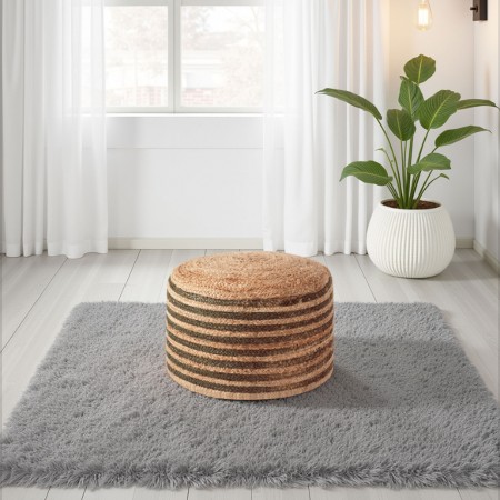 Pouf Juta Erko D Juta Intrecciata righe Marrone naturale e dettagli Oro, d50xh30 cm