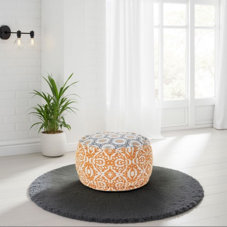 Pouf Rotondo Erko F rivestimento Cotone 100% Giallo Azzurro, d50xh30 cm
