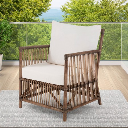 Poltroncina Numana White in Rattan con cuscini in Cotone per interno/esterno, 60x67xh84 cm