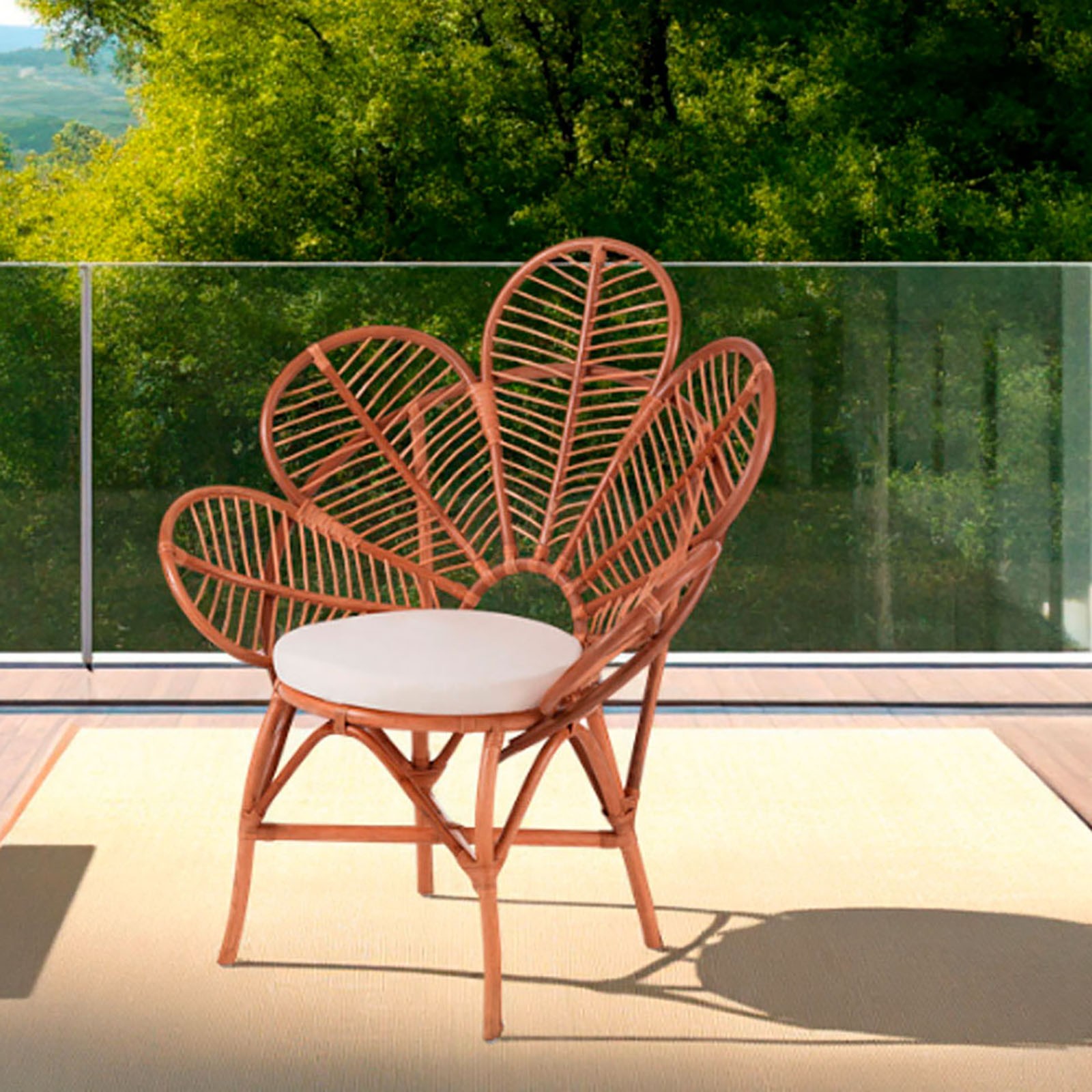 Poltroncina da interno/esterno Sun in Rattan colore naturale con cuscino in Cotone, 95x73xh114 cm