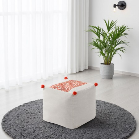 Pouf Quadrato Dolly rivestimento Cotone 100% Bianco Arancione, 40x40xh40 cm
