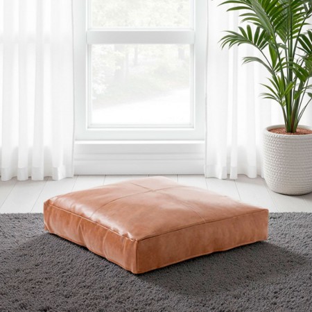 Pouf Quadrato Thea in pelle sintetica Marrone effetto invecchiato, 45x45xh12 cm