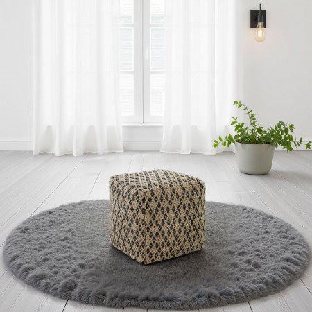 Pouf Juta Bea A in lana juta intrecciata Naturale e Nero, 50x50xh45 cm